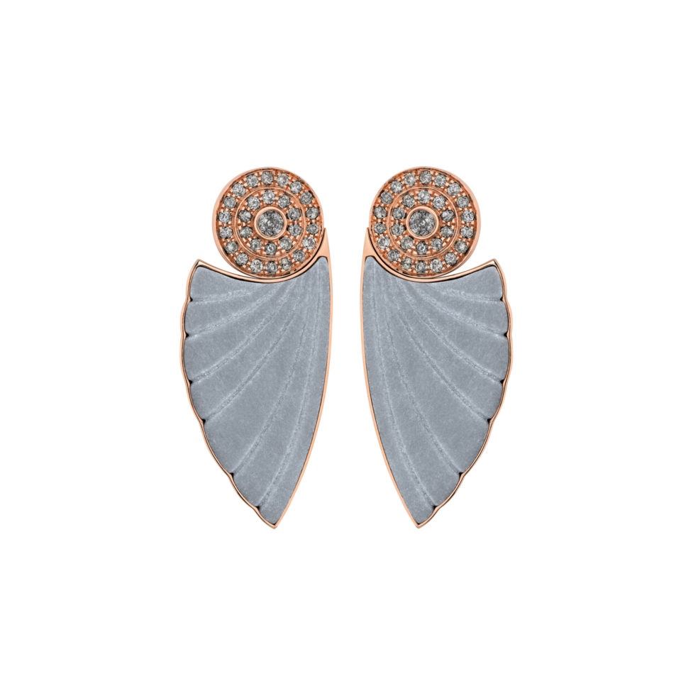 Bardiglio Imperiale Marble, Grey Diamonds, 14k Rose Gold Earrings – Adoucissement Earrings – Objet d'Emotion