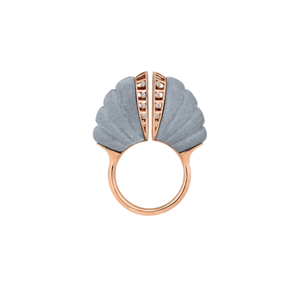 Bardiglio Imperiale Marble, 14k Rose Gold Ring – 0.07ct White Diamonds 14k Karat Balm Ring – Objet d'Emotion