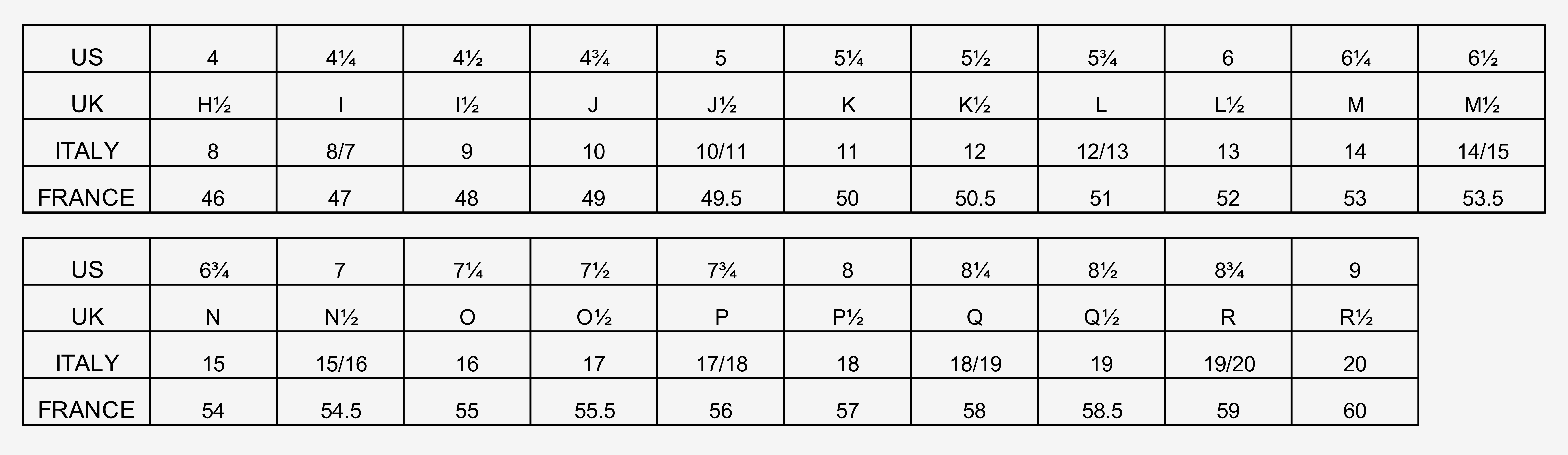 Grey Size Guide Split