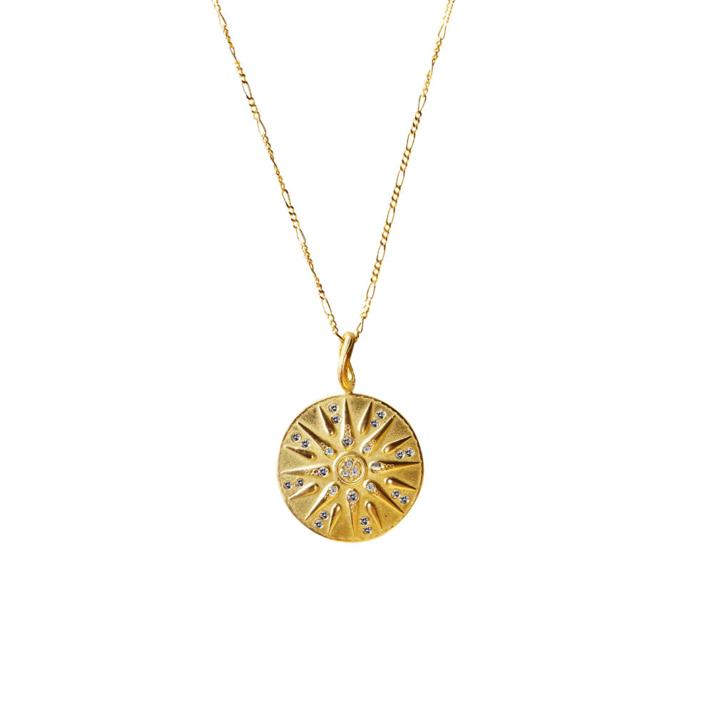Nordic Pendant Necklace – 18k Yellow Gold White Diamond Necklace – Objet d'Emotion