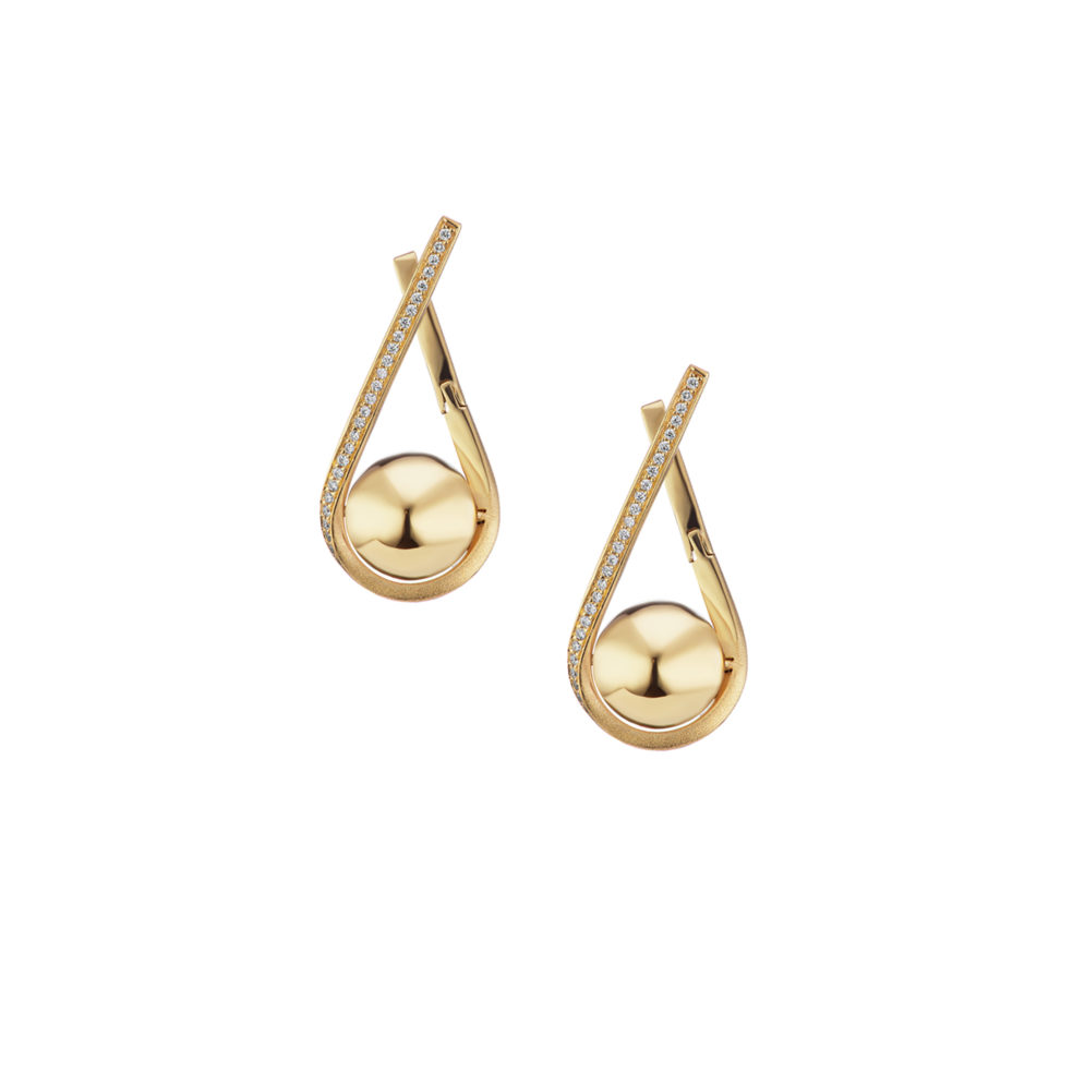 18k Gold 0.28ct Diamond Ball Huggie Earrings – Boule d'Or Lariat Huggie – Objet d'Emotion