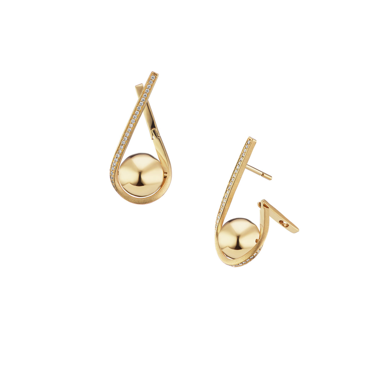 Tejen_Boule_dor_Lariat_Huggie2 18k Gold 0.28ct Diamond Ball Huggie Earrings – Boule d'Or Lariat Huggie – Objet d'Emotion