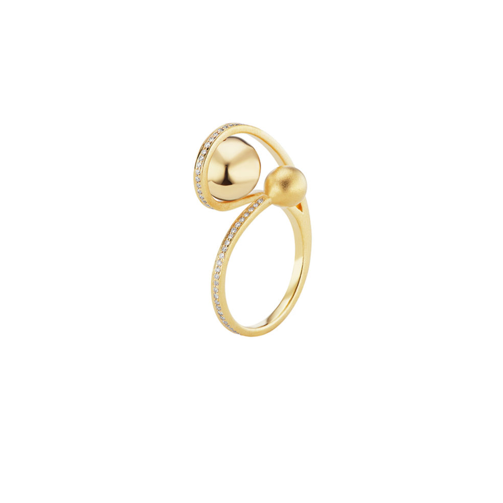 18k Gold 0.28ct Diamond Ball Ring – Boule d'Or Lariat Ring – Objet d'Emotion