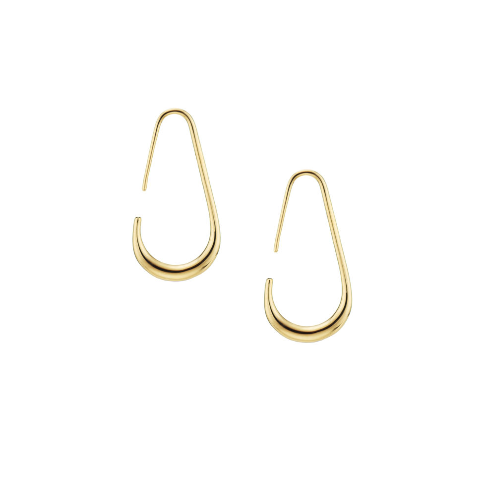 TEJEN 18k Gold Hoop Earrings – Molten Gold Elongated Hoop – Objet d'Emotion