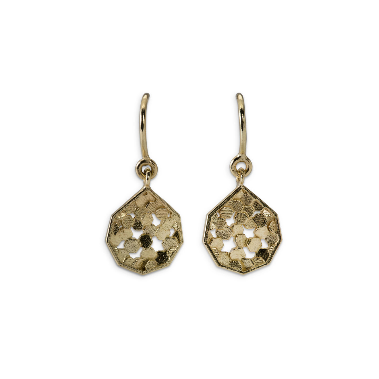 18k Yellow Gold Elegant Drop Earrings – Chaos Hex Koin Drop Earrings – Objet d'Emotion
