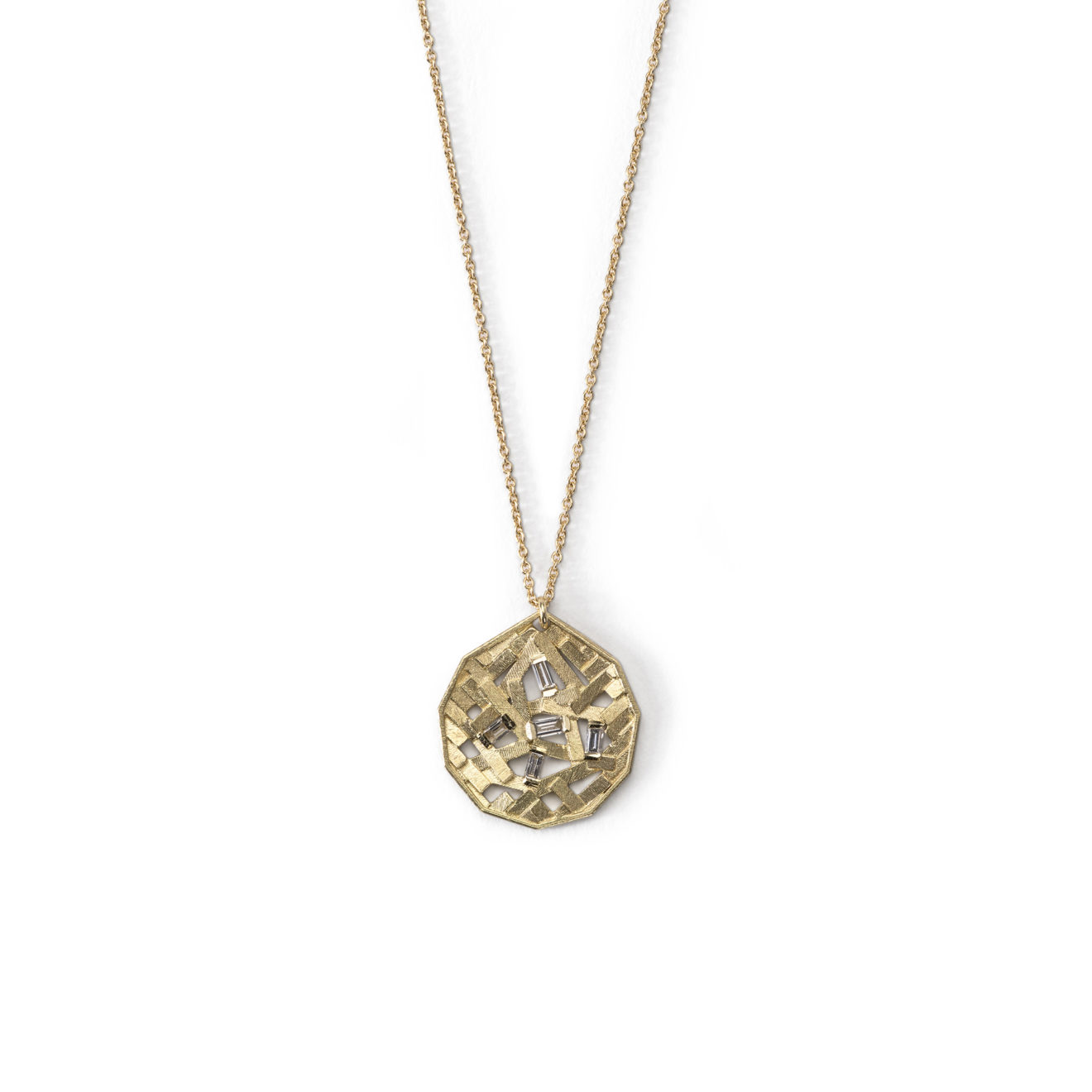 17.5mm Chaos Parquet Koin necklace_02 18k Gold Baguette Diamond Necklace – Koin Chaos Parquet necklace – Objet d'Emotion