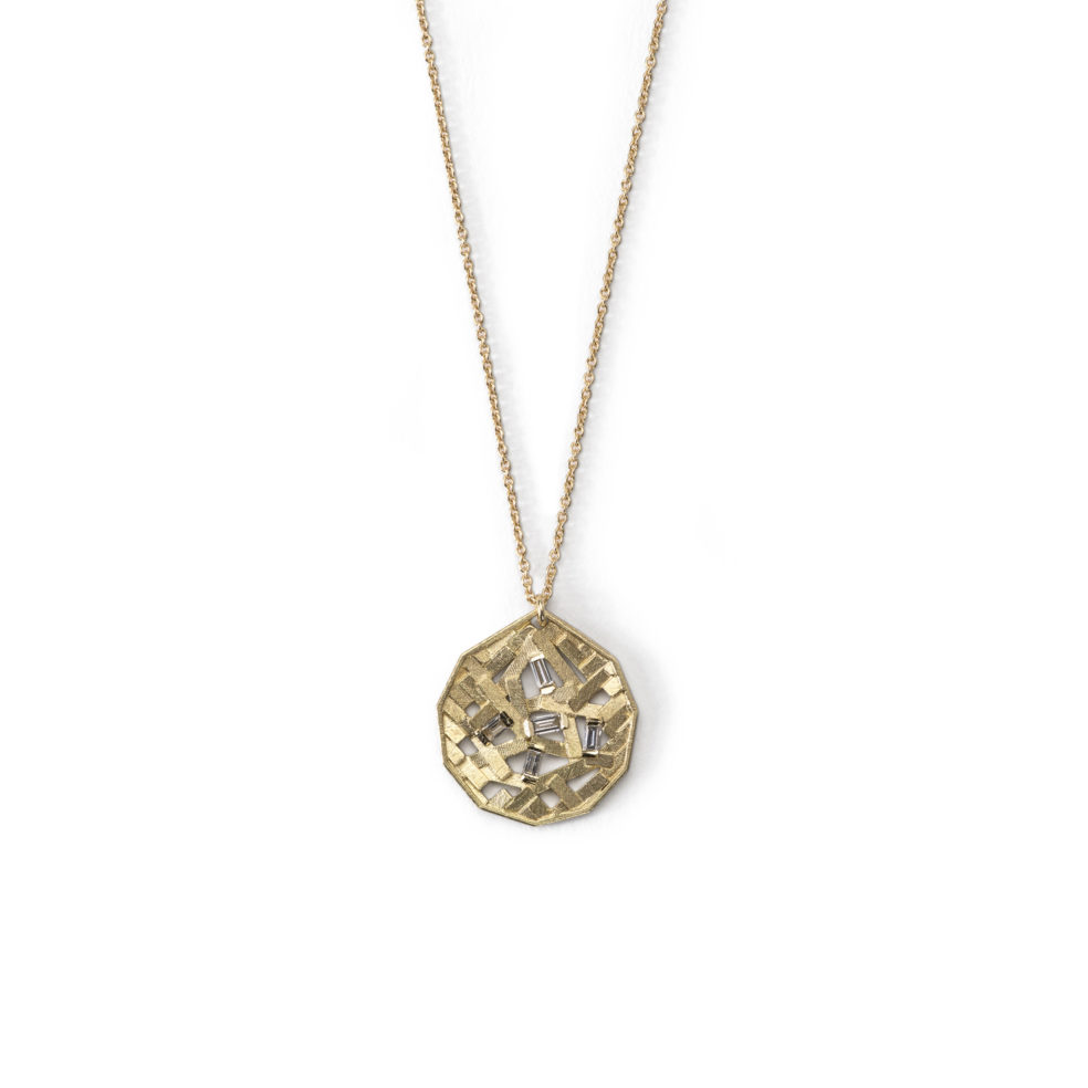 18k Gold Baguette Diamond Necklace – Koin Chaos Parquet necklace – Objet d'Emotion