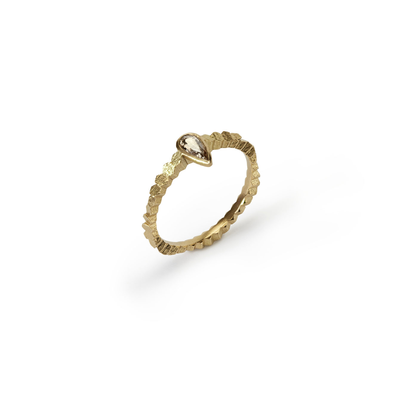 Single Hex Ring with Pear Rosecut Diamond