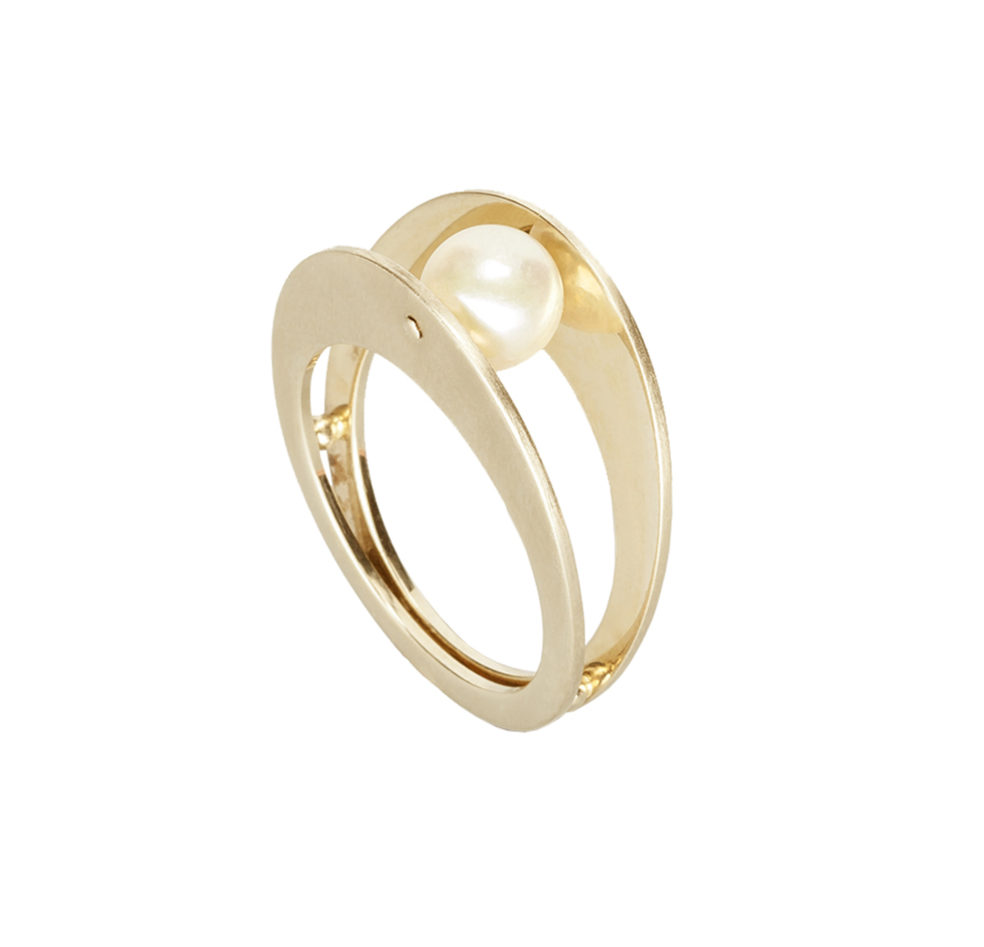 18k Gold Double Band Ring with Pearl - Ring Between – Objet d'Emotion