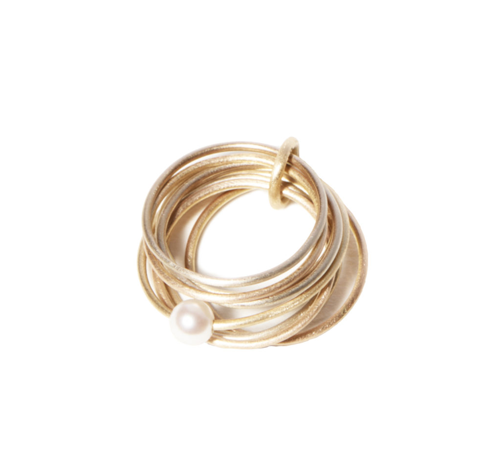 Multi Thin Gold Band Ring with Freshwater Pearl – Objet d'Emotion