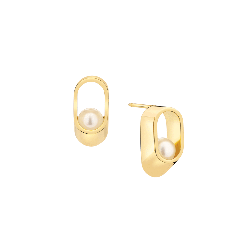 18k Yellow Gold 6mm Akoya Pearl Earrings – Ellipse Earrings – Objet d'Emotion