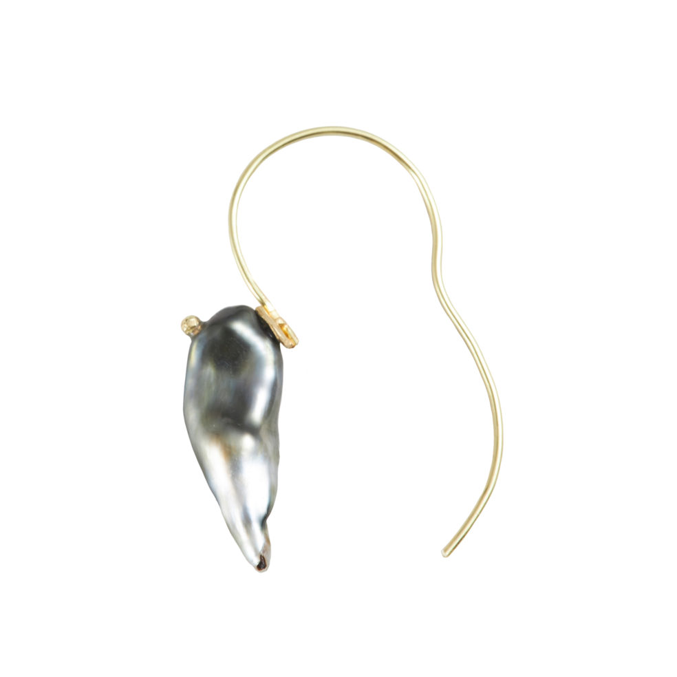 Irregular Tahitian Pearl Earring Gold – Large Keshi Single Statement Earring – Objet d'Emotion