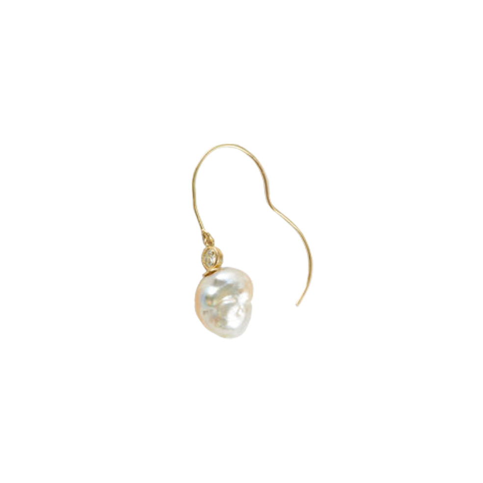 18k Gold Diamond & Irregular South Sea Pearl Earring – Pearl And Diamond Single Earring – Objet d'Emotion