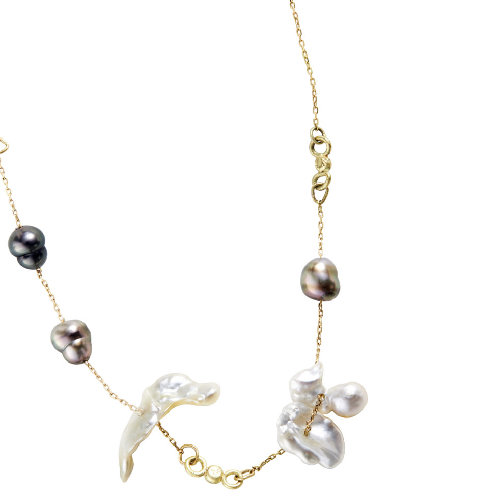 Tahitian Keshi Pearl Station Chain Necklace
