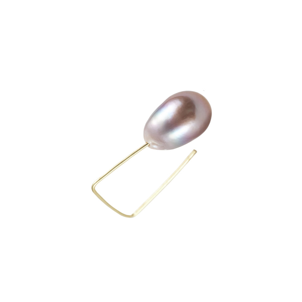 18k Gold Irregular Freshwater Pearl Earring – Near The Beach Lavender Pearl Single Earring – Objet d'Emotion