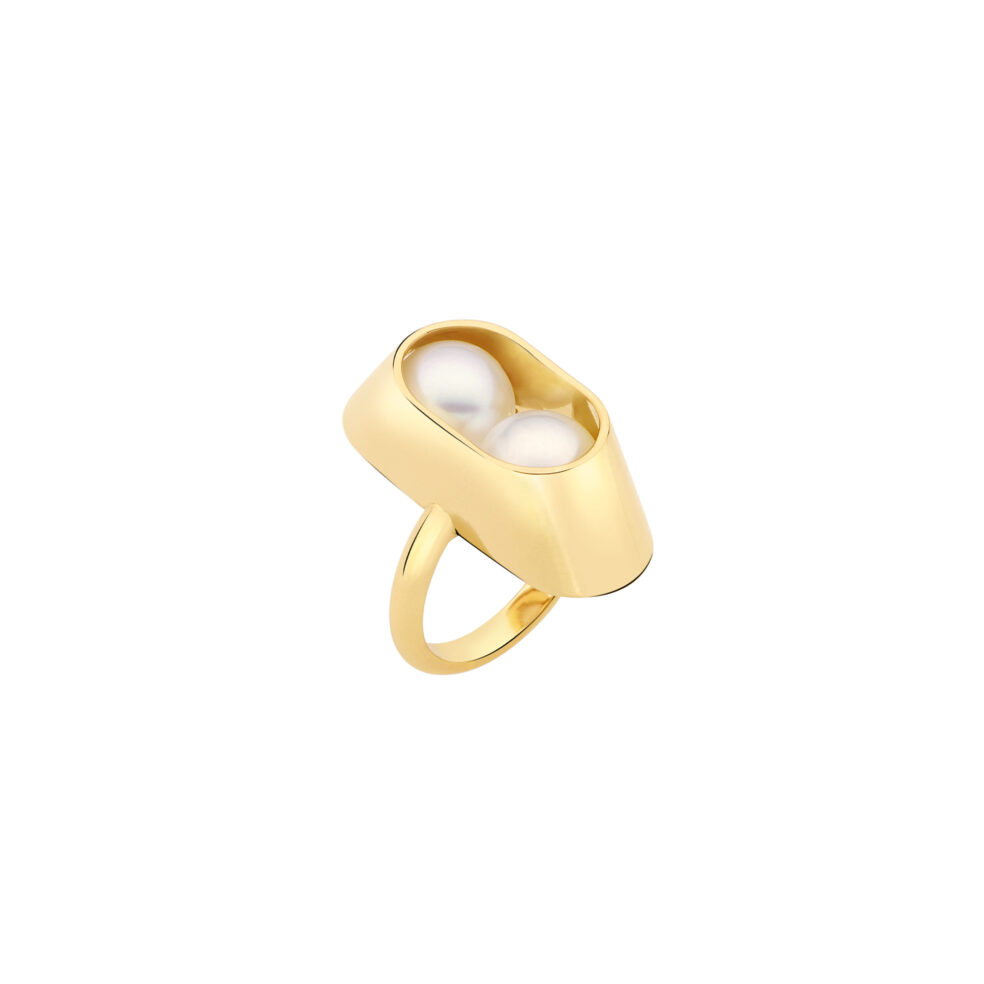 18 Karat Yellow Gold Akoya Pearl Ring – Cocoon Small Ring – Objet d'Emotion