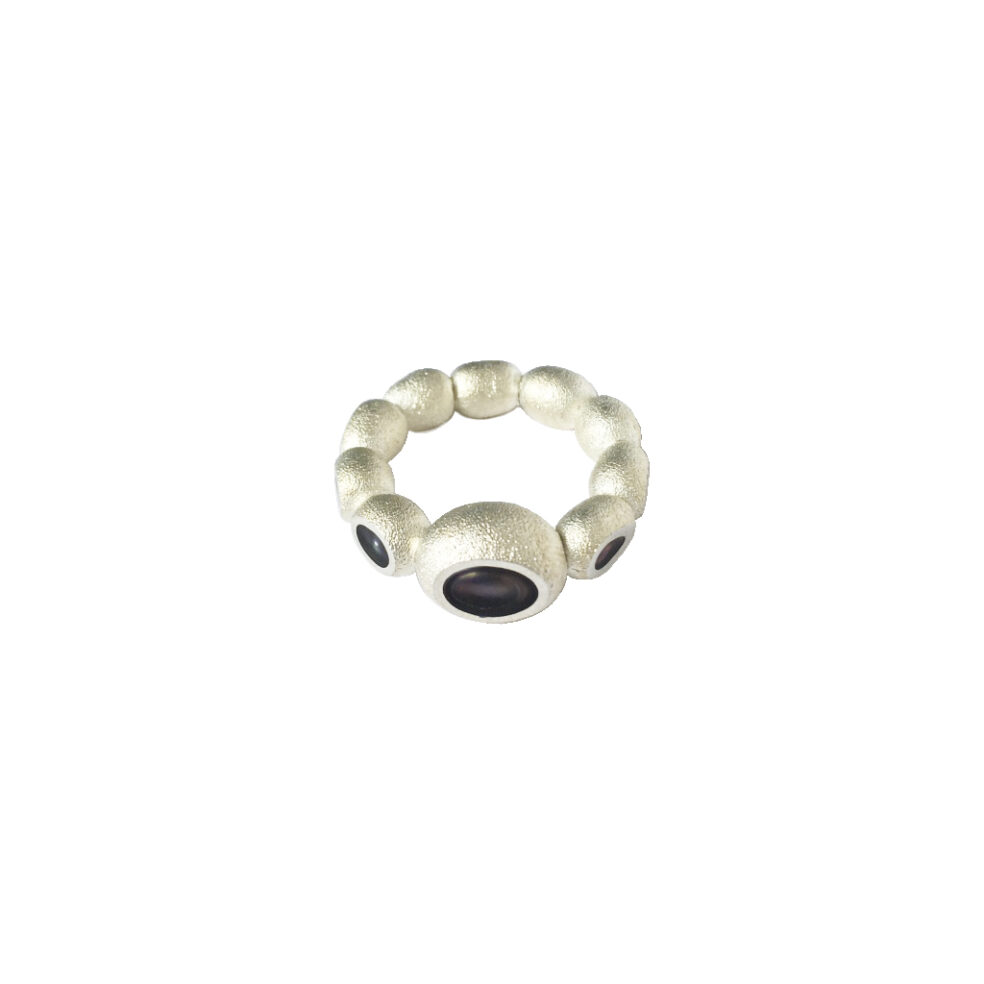 Fossilised Coppy & Silver Pearl Ring Band – Objet d'Emotion