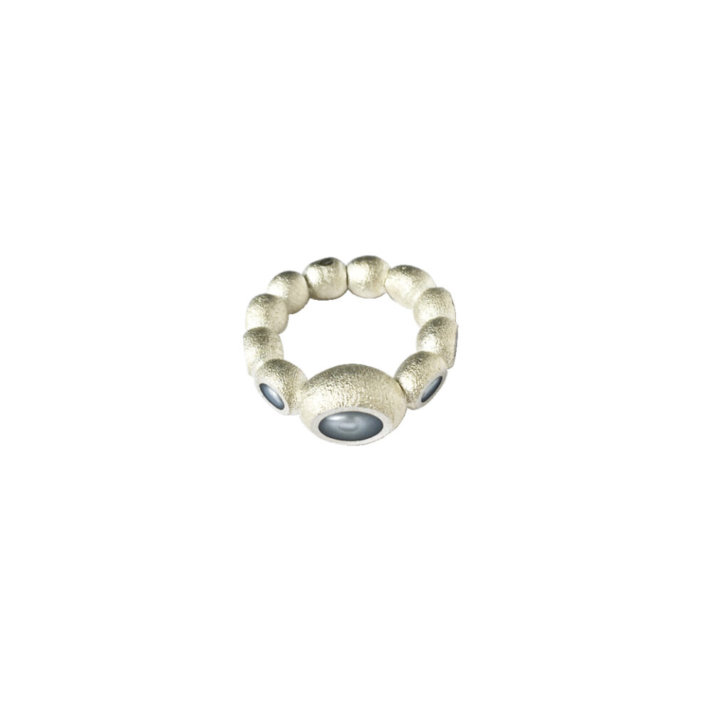 Fossilised Coppy & Silver Pearl Ring Band – Objet d'Emotion