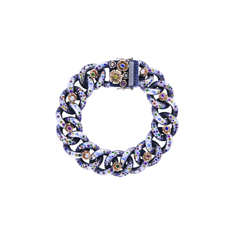 Oxidised 14k Gold Gemstone Link Chain Bracelet – Ooak Tutti Frutti Link Bracelet – Objet d'Emotion