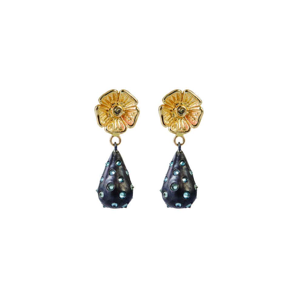 14k Gold Primrose Earrings – Blue & Green Diamond Drop Earrings – Objet d'Emotion
