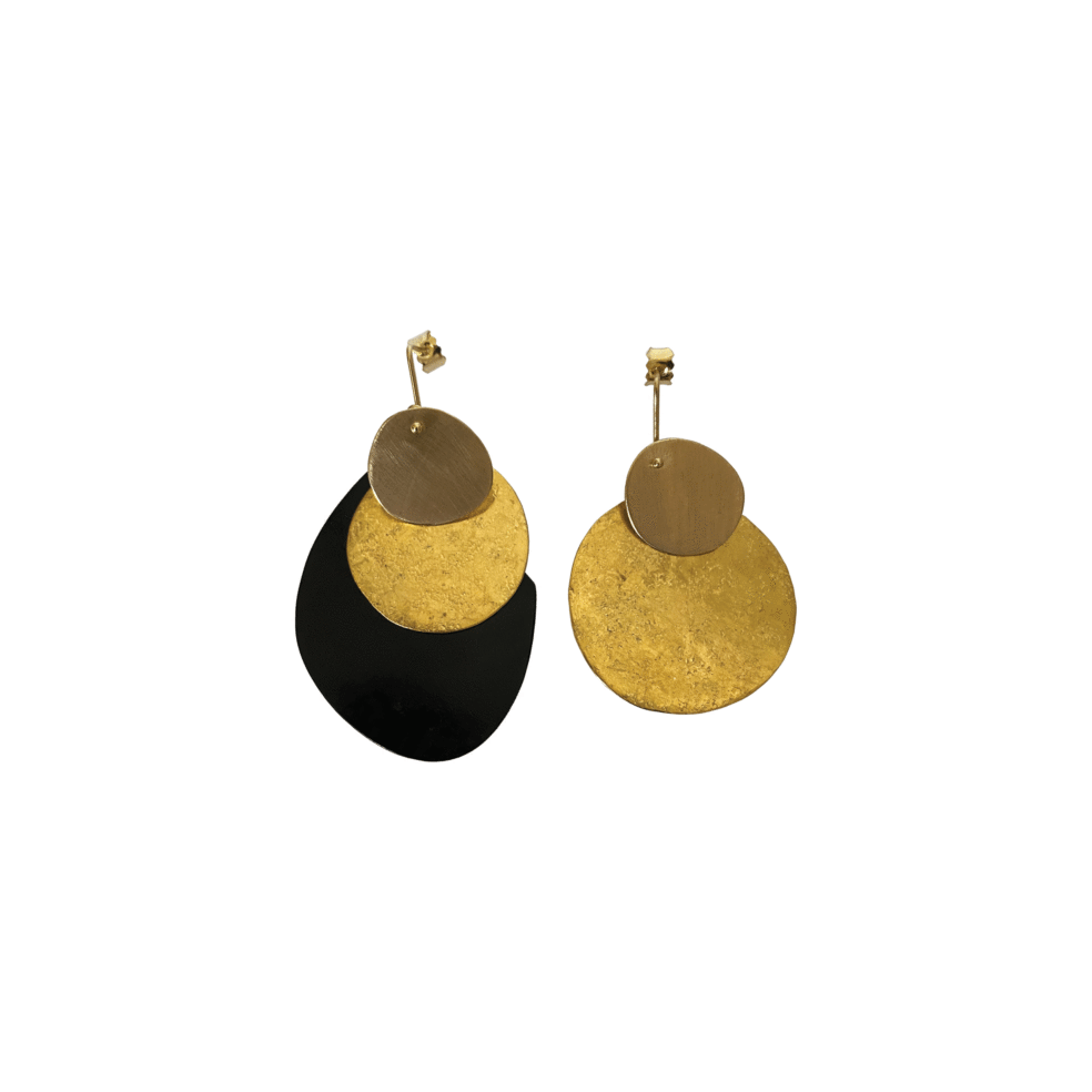 18 Karat Gold Disk Earrings – Asymmetric Disk Earrings – Objet d'Emotion