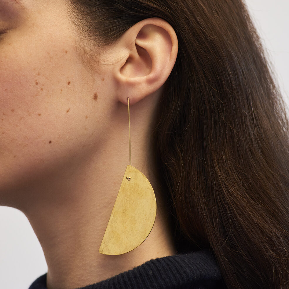Reversible 18k Gold Flat Plate Earrings – Half Moon Reversible Earrings – Objet d'Emotion