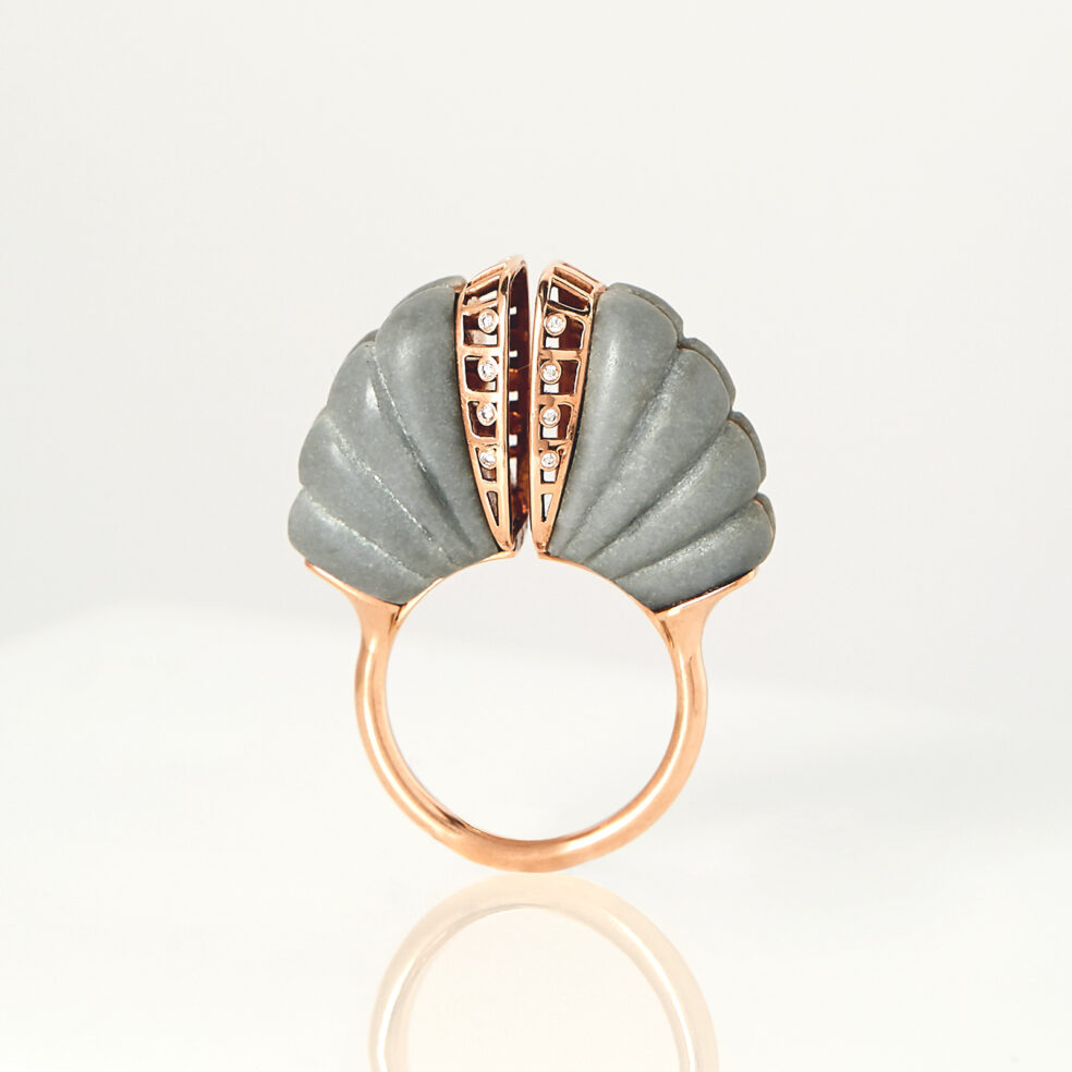 Bardiglio Imperiale Marble, 14k Rose Gold Ring – 0.07ct White Diamonds 14k Karat Balm Ring – Objet d'Emotion