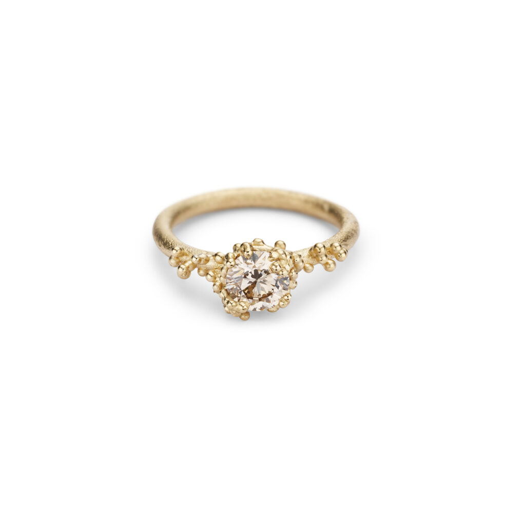 Solitaire Champagne Diamond with Granules Ring