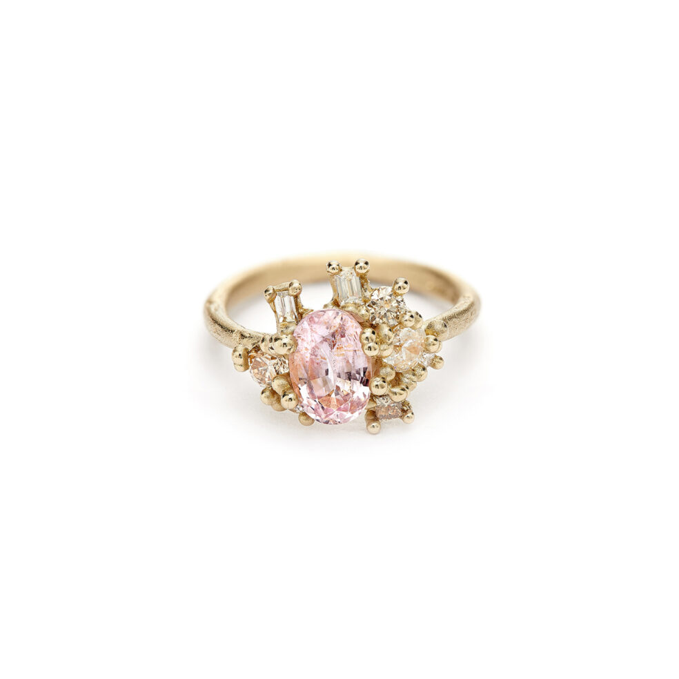 Pink Sapphire and Diamond Sweeping Cluster Ring
