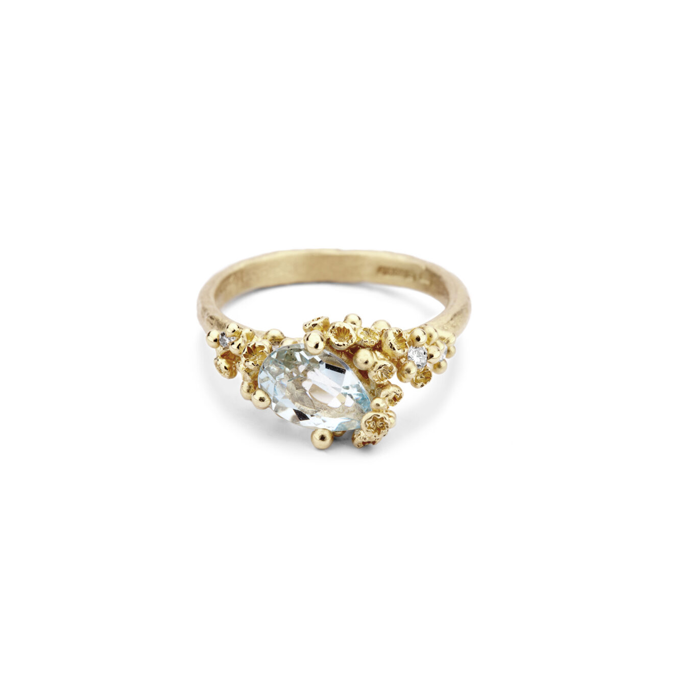 Pink Tourmaline and Diamond Ring with Granules-ER21Y14Aq Asymmetric Aquamarine with Diamonds and Barnacles Ring