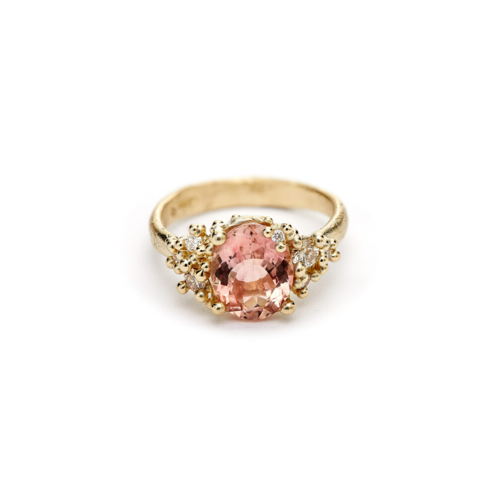 Pink Tourmaline and Diamond with Granules Ring