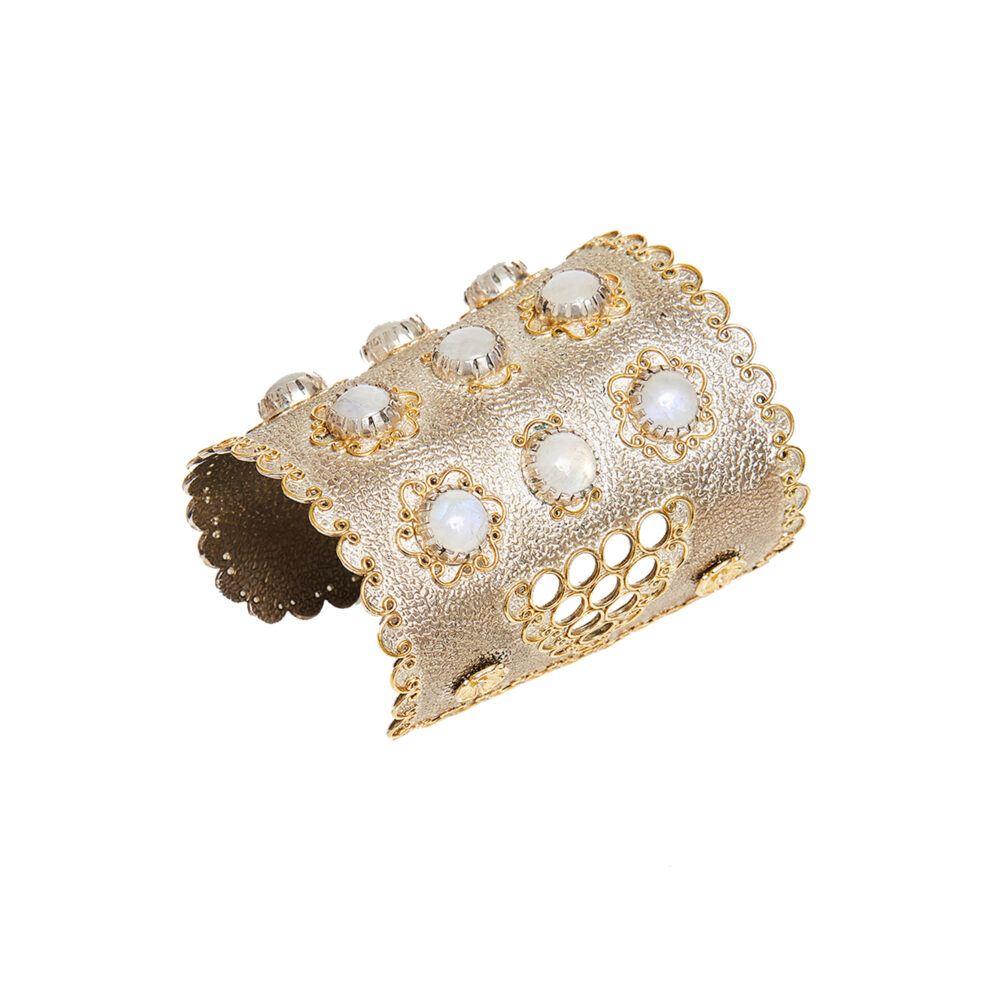 14 – 24k Gold Antique, Vintage Cuff Bracelet Black Rhodium Saphhire – Mini Coccinelle Cuff – Objet d'Emotion