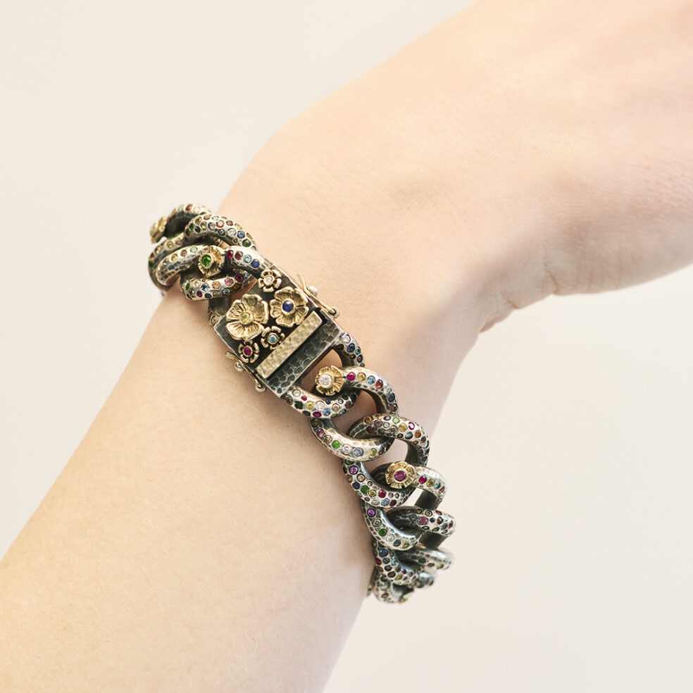 Oxidised 14k Gold Gemstone Link Chain Bracelet – Ooak Tutti Frutti Link Bracelet – Objet d'Emotion