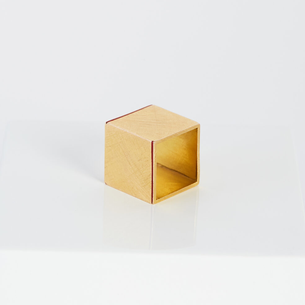 Gold and Enamel Cube Ring
