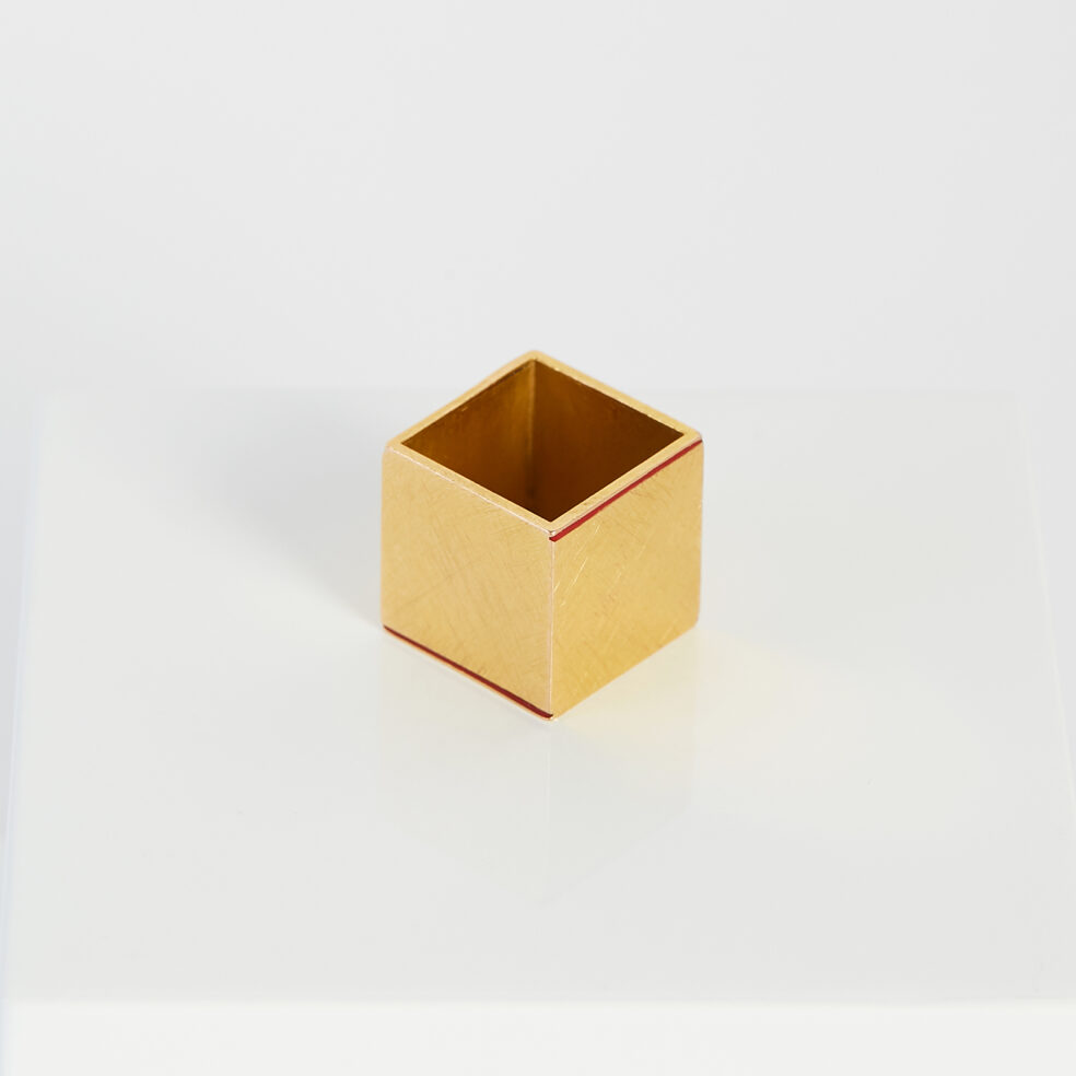 Gold and Enamel Cube Ring