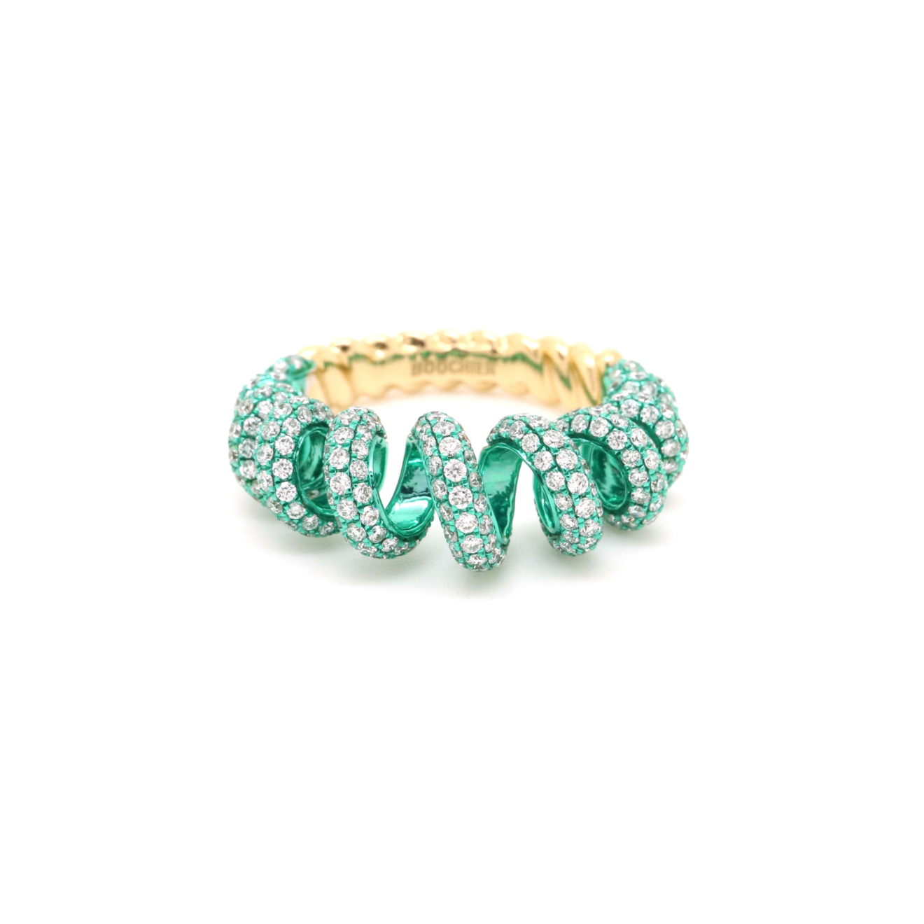 Large Green Plated Diamond Slinkee Ring