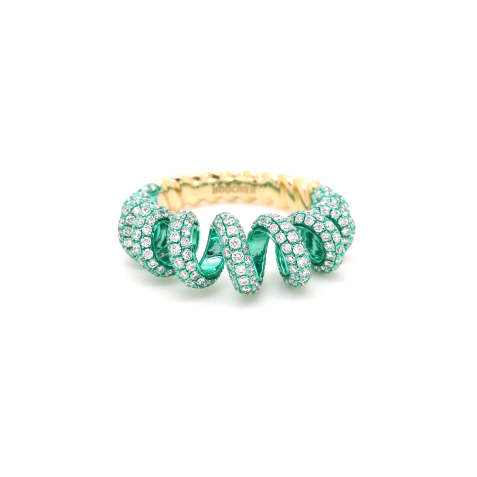 Large Green Plated Diamond Slinkee Ring