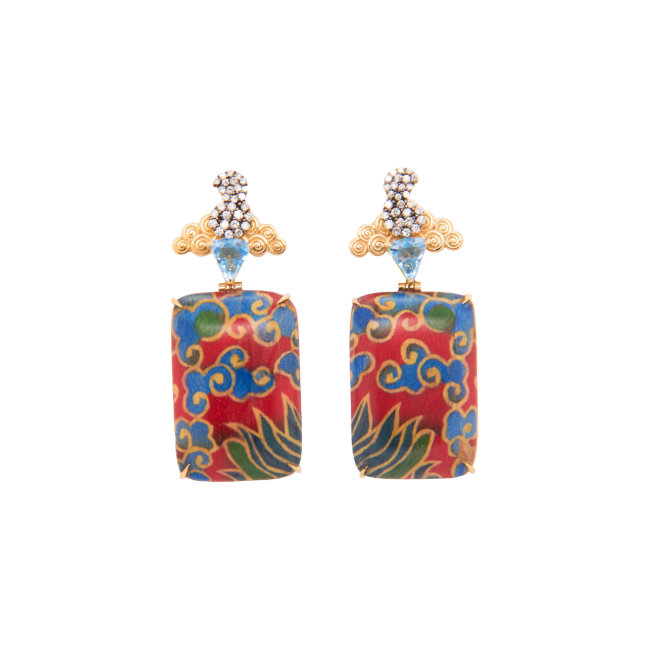 Blue cloud pattern earrings