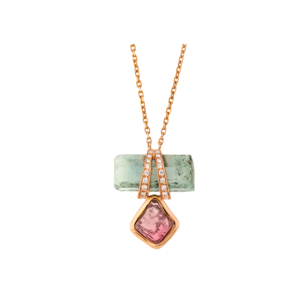 Aquamarine & Tumbled Pink Tourmaline Necklace