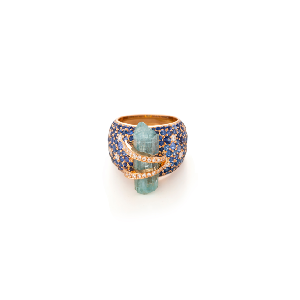 Aquamarine, Sapphire & Diamond Bombee Ring