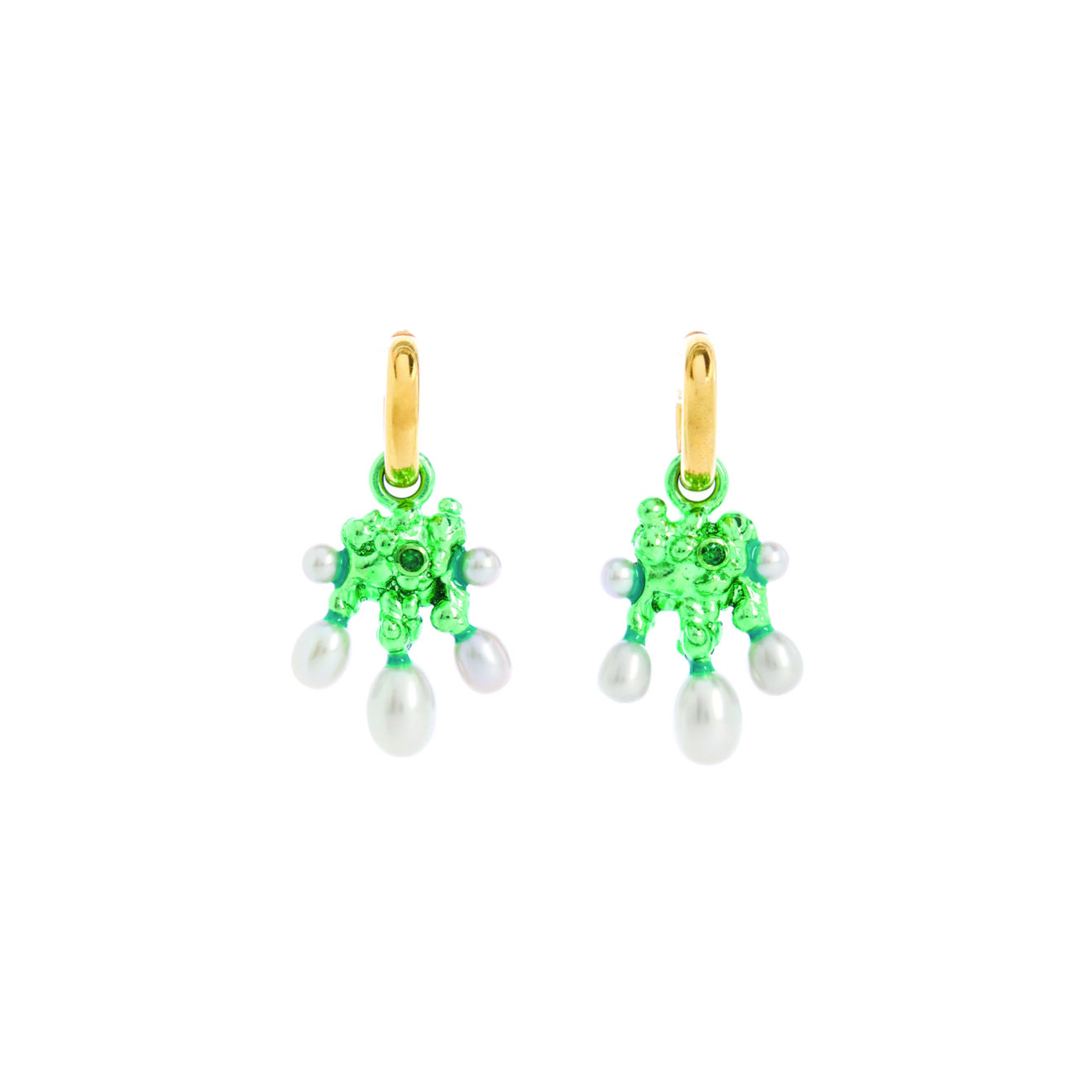 Melting Leaves Green Melting Flowers Hoop Earrings - Green