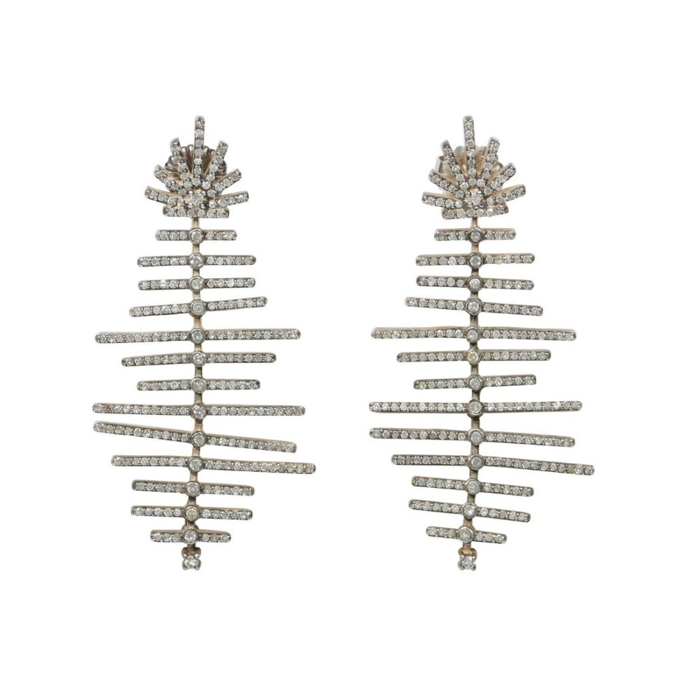 Sterling Silver and Diamond Trees in Winter Statement Earrings