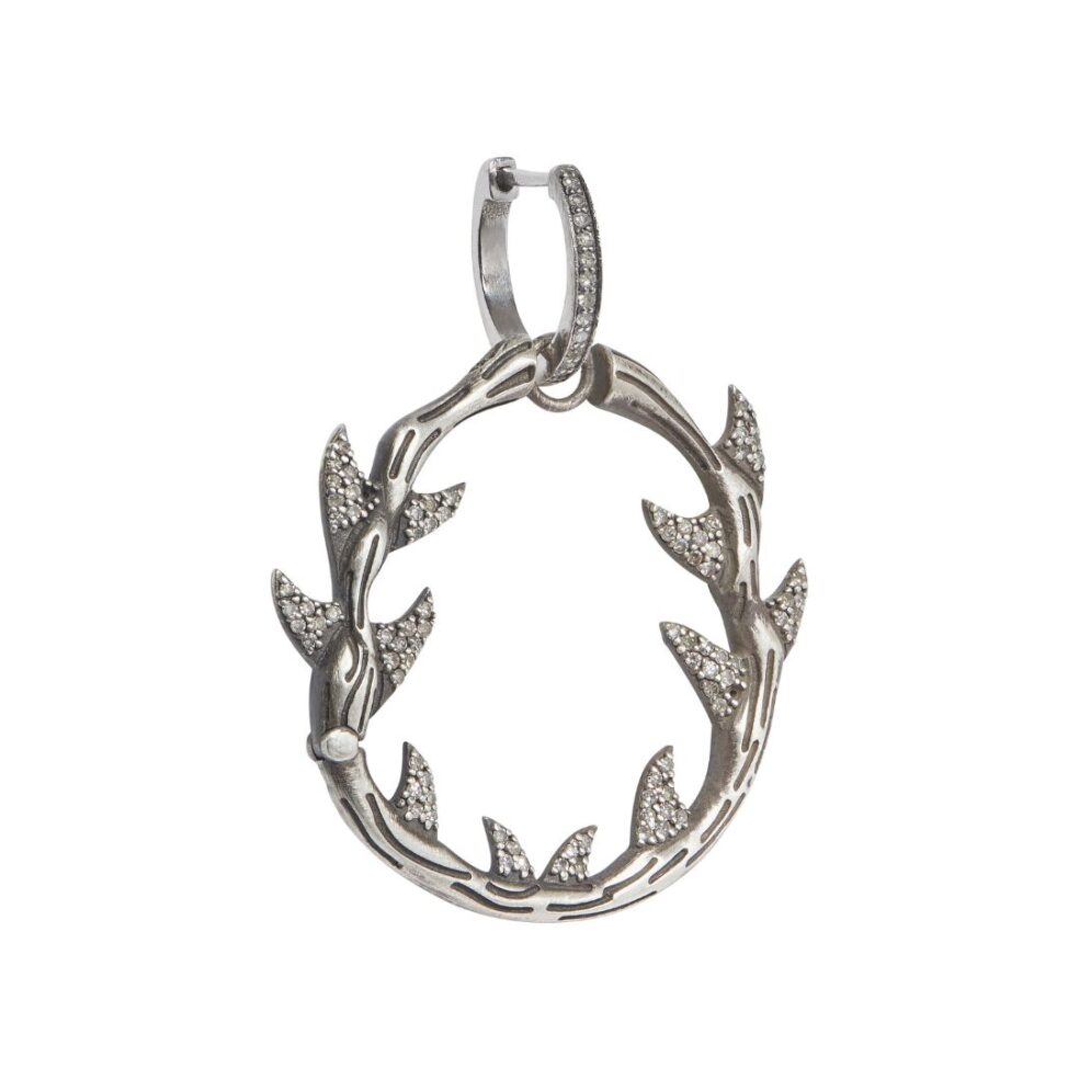 Sterling Silver Diamond-Set Budding Branch Hoops With Diamond Top Elements