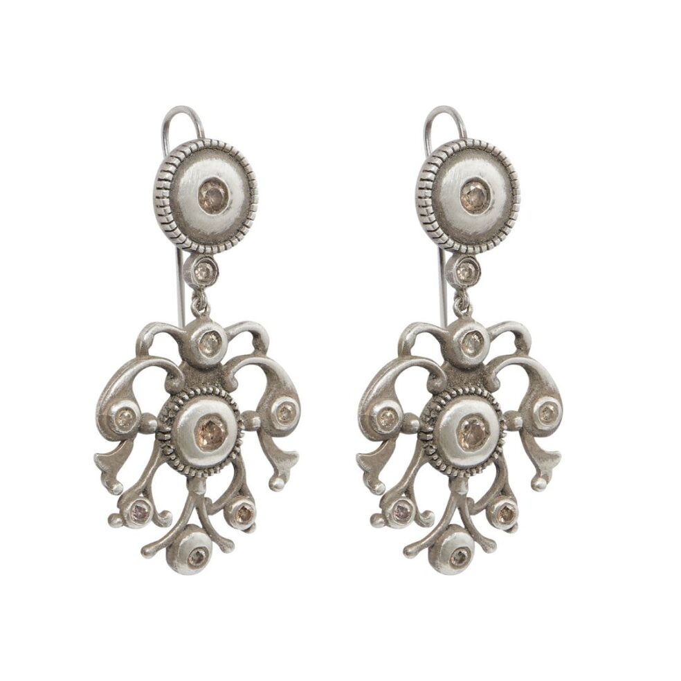 Sterling Silver And Diamond Antique-Inspired Earrings