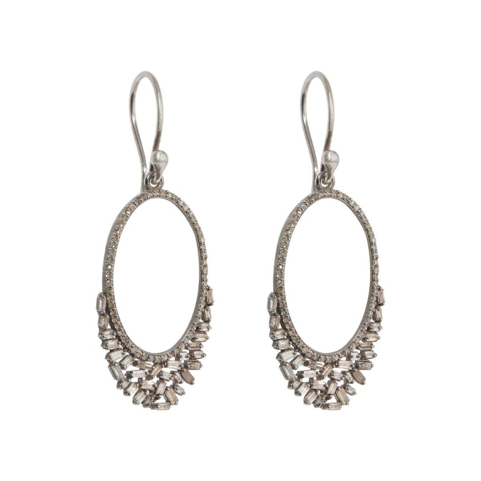 Sterling Silver Hoops Fringed With Diamonds