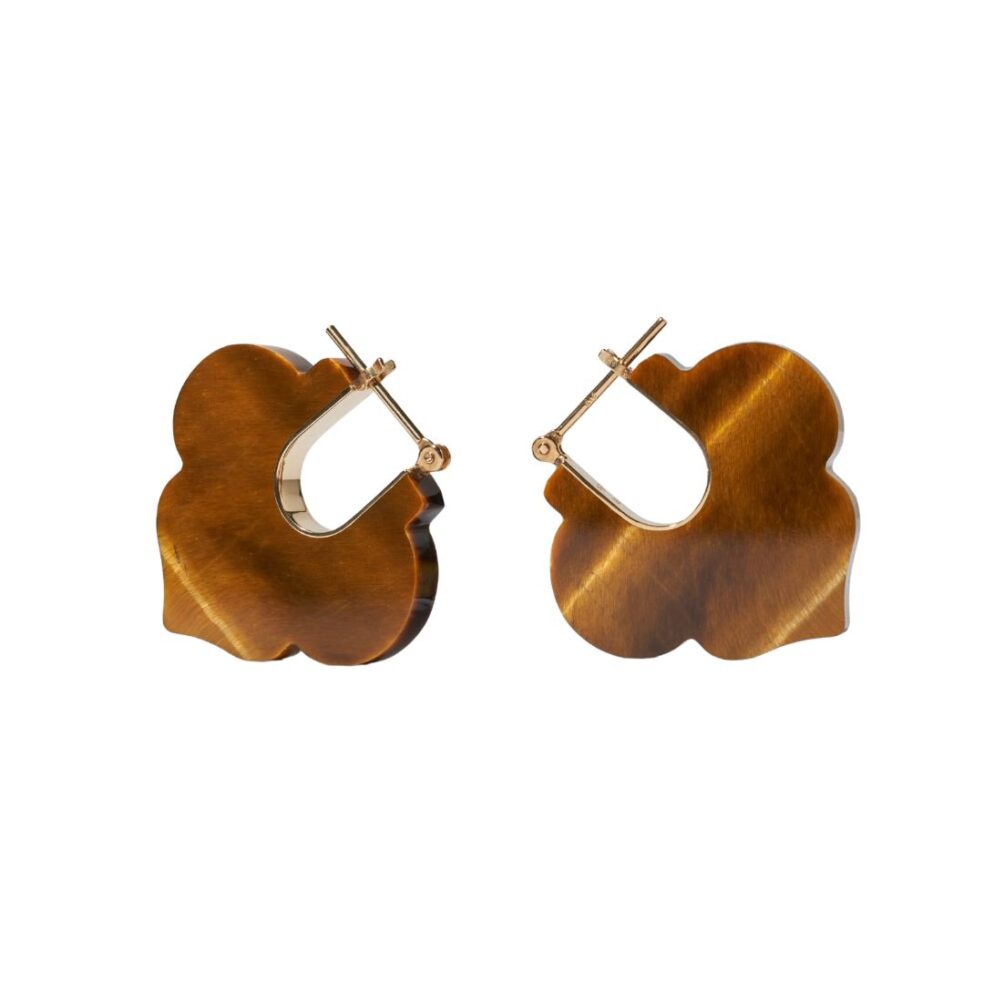 Crest Earrings, 18K Yellow Gold , Tiger’s Eye