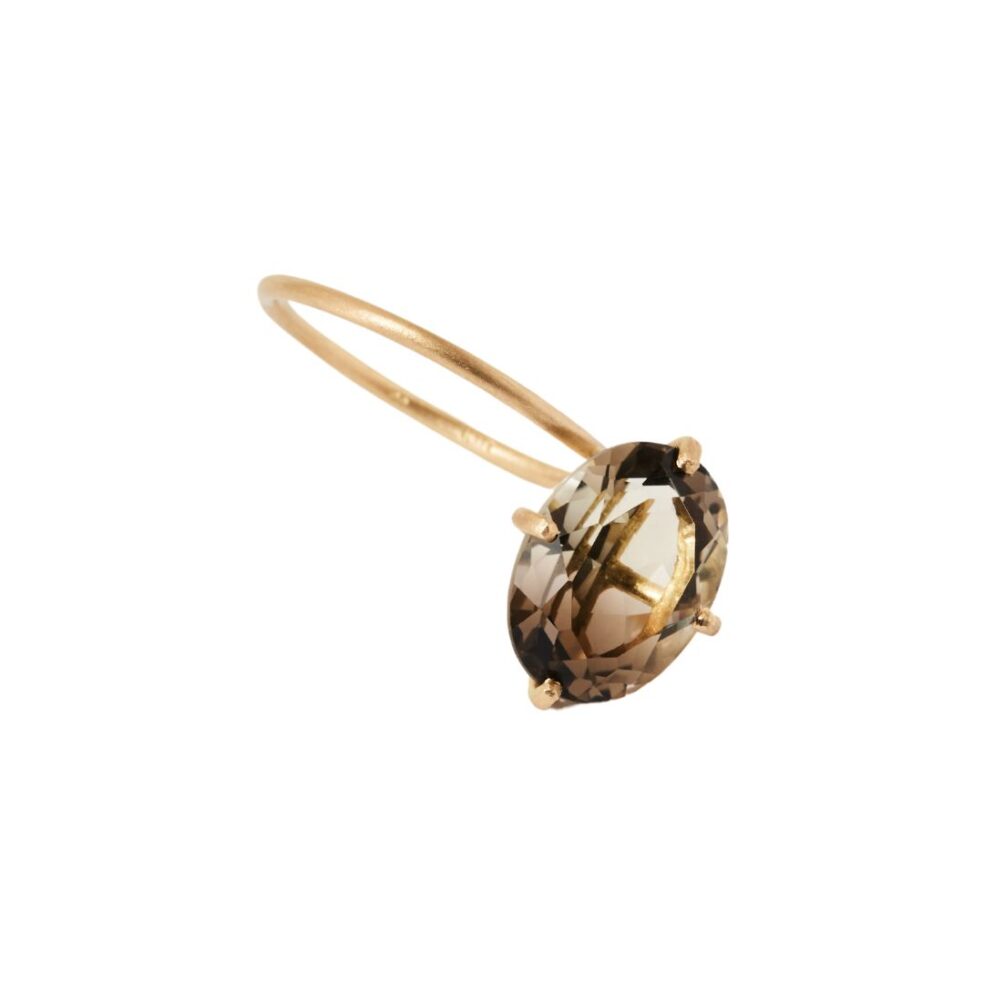 Falling Drop Ring, 18K Yellow Gold, Bicolor Smoky Quartz