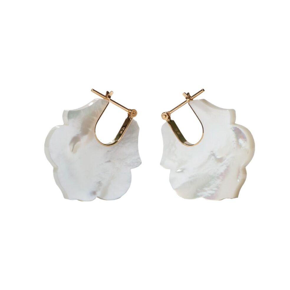 Crest Earrings, 18K Yellow Gold & White Mother of Pearl Pinctada Maxima