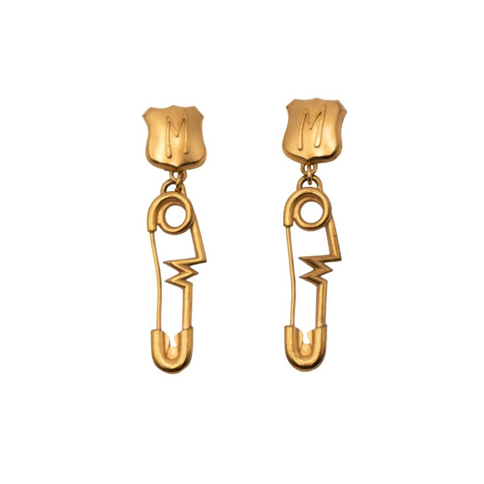 Claude Montana Safety Pin Gold Clip Earrings