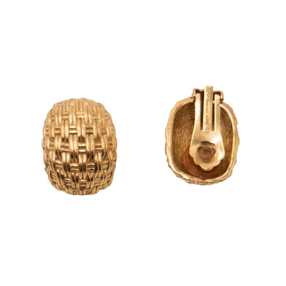 Dior 1980s woven textured gold clip earrings